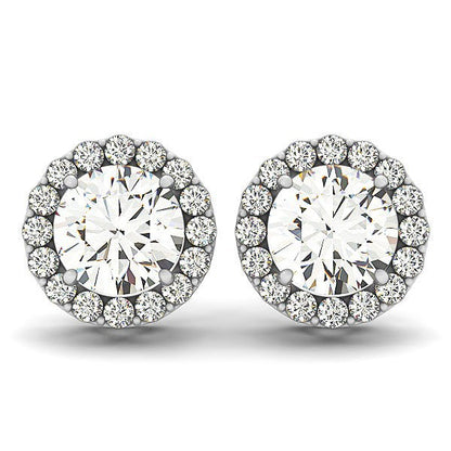 14k White Gold Four Prong Round Halo Diamond Earrings (1 1/6 cttw) Bids.com