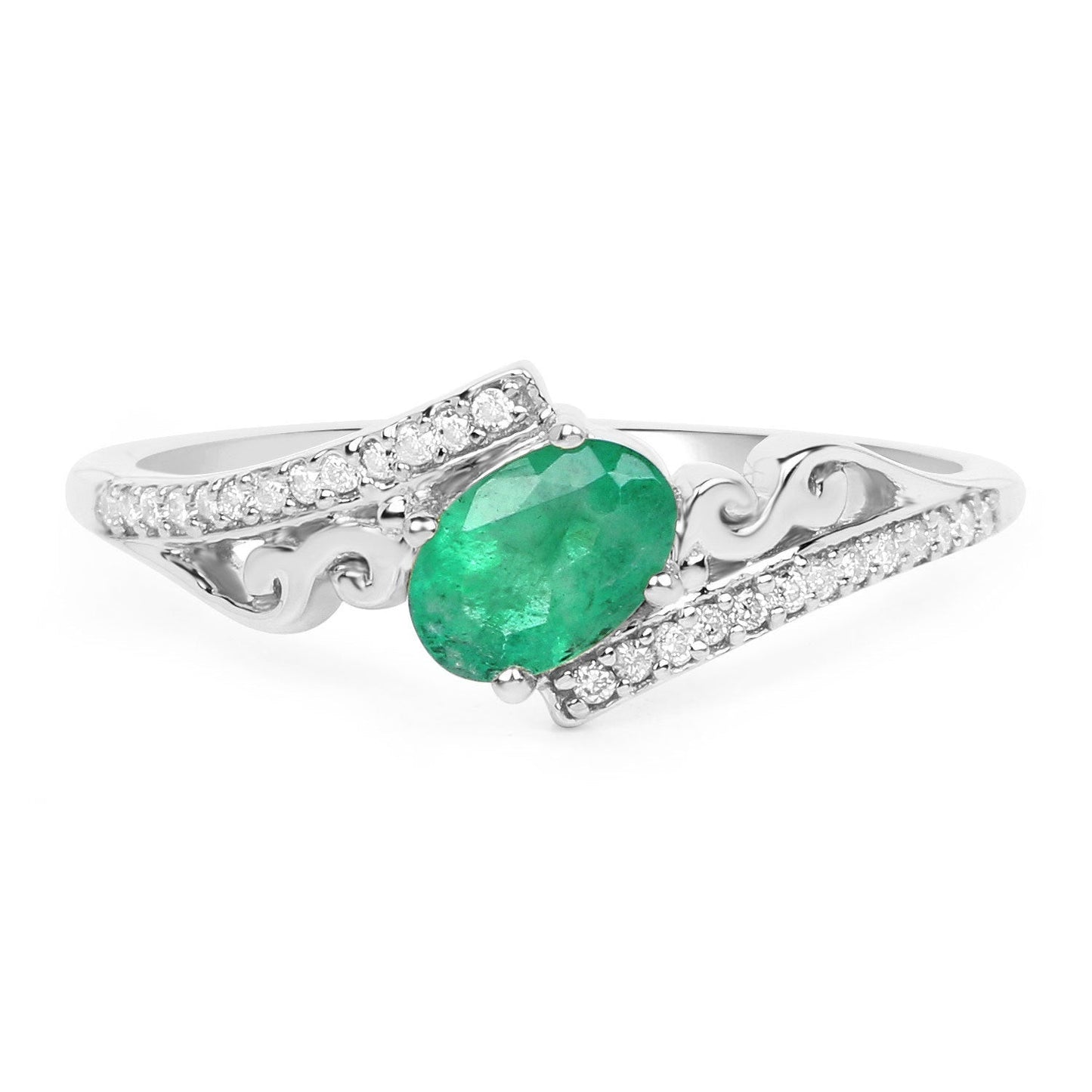 0.51 Carat Genuine Zambian Emerald and White Diamond 14K White Gold Ring Bids.com