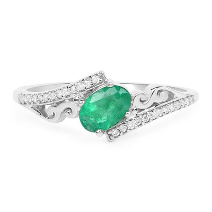 0.51 Carat Genuine Zambian Emerald and White Diamond 14K White Gold Ring Bids.com