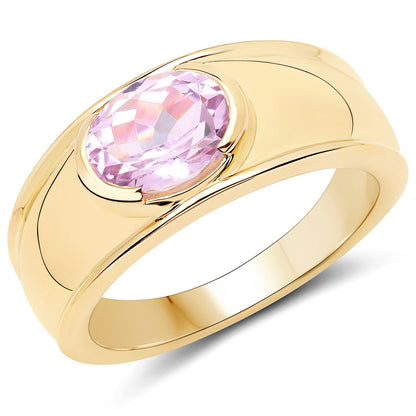 14K Yellow Gold Plated 2.40 Carat Genuine Kunzite .925 Sterling Silver Ring Bids.com