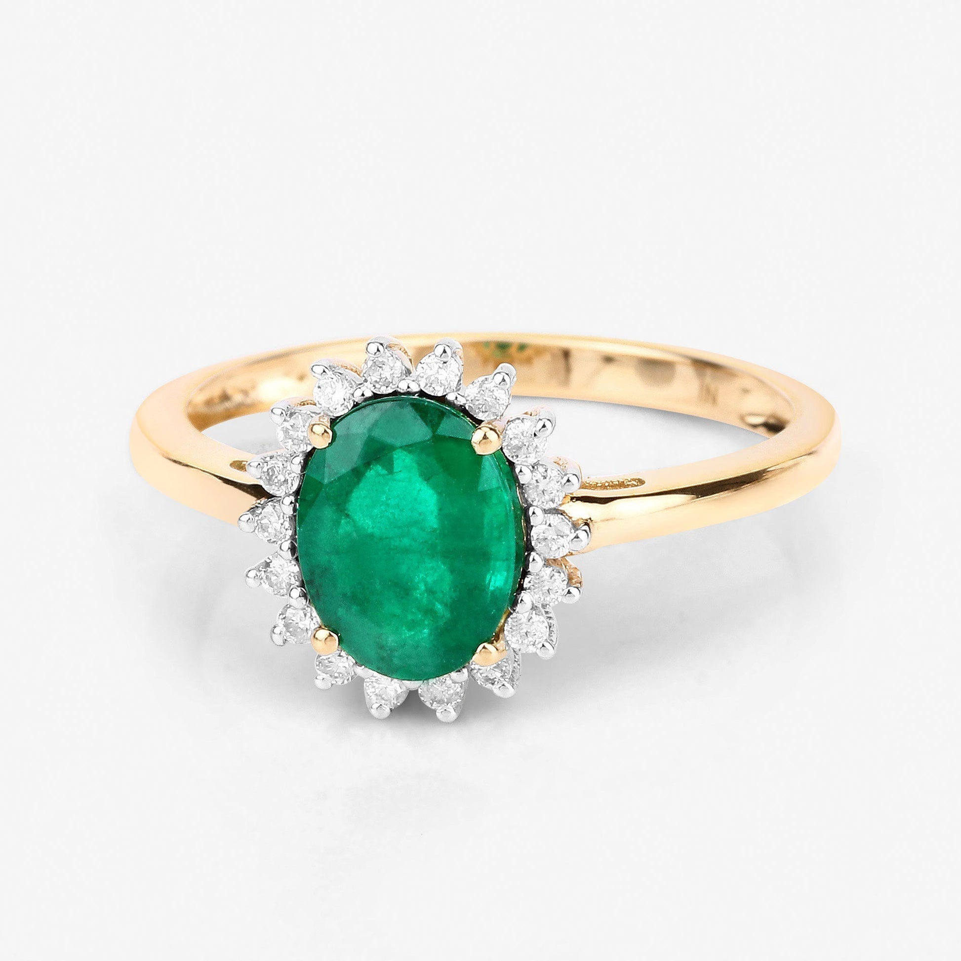 1.34 Carat Genuine Zambian Emerald and White Diamond 14K Yellow Gold Ring Bids.com