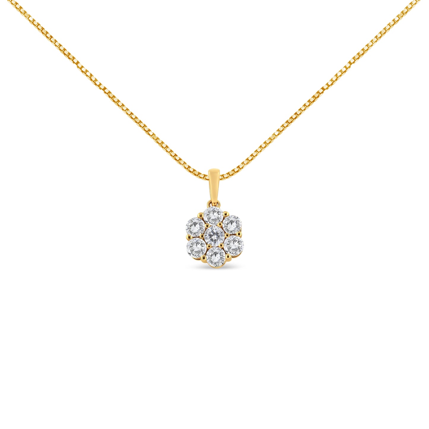 14K Yellow Gold 2.00 Cttw Brilliant Round-Cut Diamond 7 Stone Flower Cluster 18" Pendant Necklace (H-I Color, SI2-I1 Clarity) Bids.com