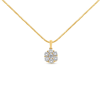 14K Yellow Gold 2.00 Cttw Brilliant Round-Cut Diamond 7 Stone Flower Cluster 18" Pendant Necklace (H-I Color, SI2-I1 Clarity) Bids.com