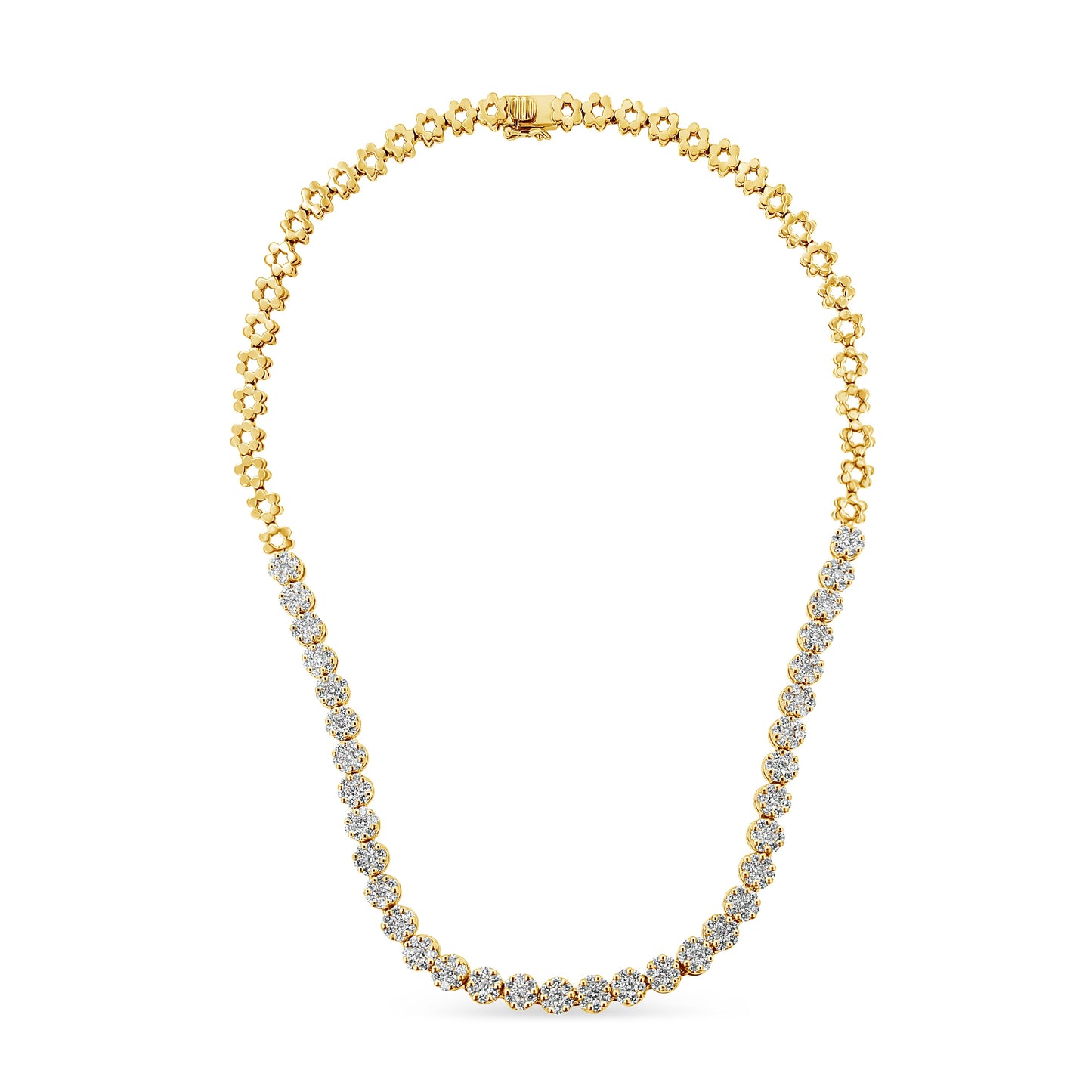 IGI Certified 14K White Gold 8.0 Cttw Pave Set Round-Cut Diamond Cluster Graduating Riviera Statement Necklace (H-I Color, I1 Clarity) Bids.com