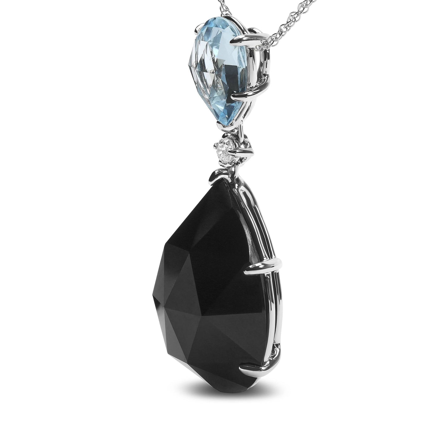 18K White Gold Diamond Accent and Pear Cut Sky Blue Topaz and Pear Cut Black Onyx Dangle Drop 18" Pendant Necklace (G-H Color, SI1-SI2 Clarity) Bids.com