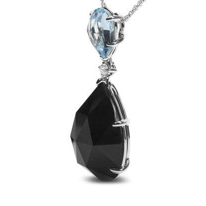 18K White Gold Diamond Accent and Pear Cut Sky Blue Topaz and Pear Cut Black Onyx Dangle Drop 18" Pendant Necklace (G-H Color, SI1-SI2 Clarity) Bids.com