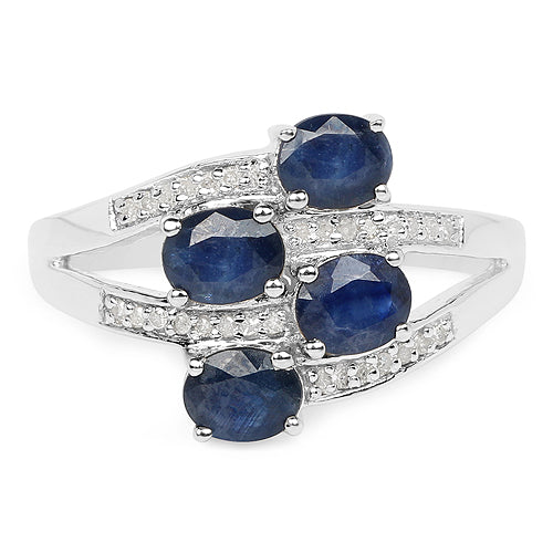 1.61 Carat Genuine Blue Sapphire and White Diamond .925 Sterling Silver Ring Bids.com