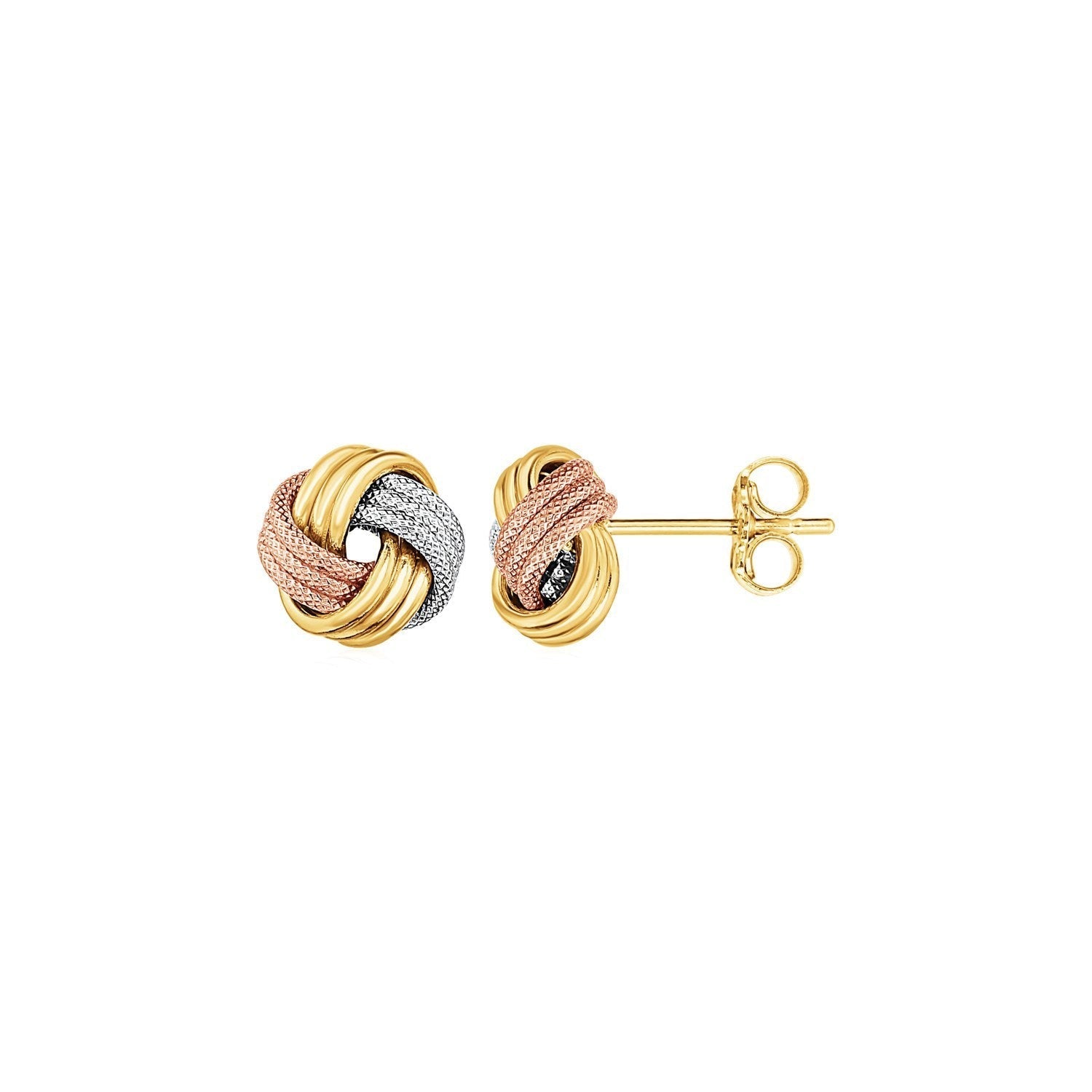 Love Knot Post Earrings in 14k Tri Color Gold Bids.com