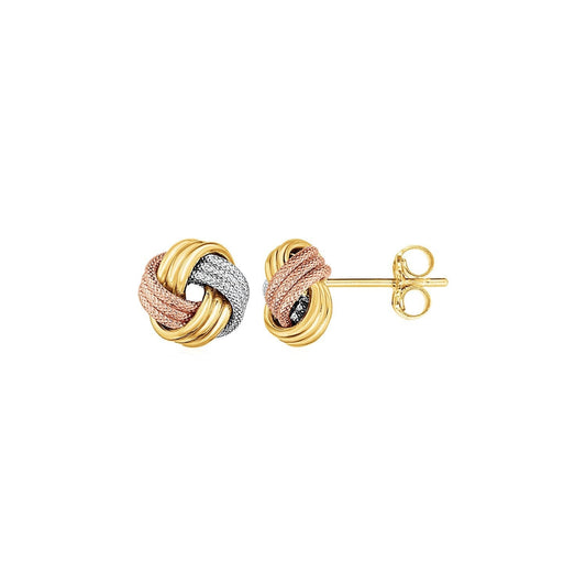 Love Knot Post Earrings in 14k Tri Color Gold Bids.com