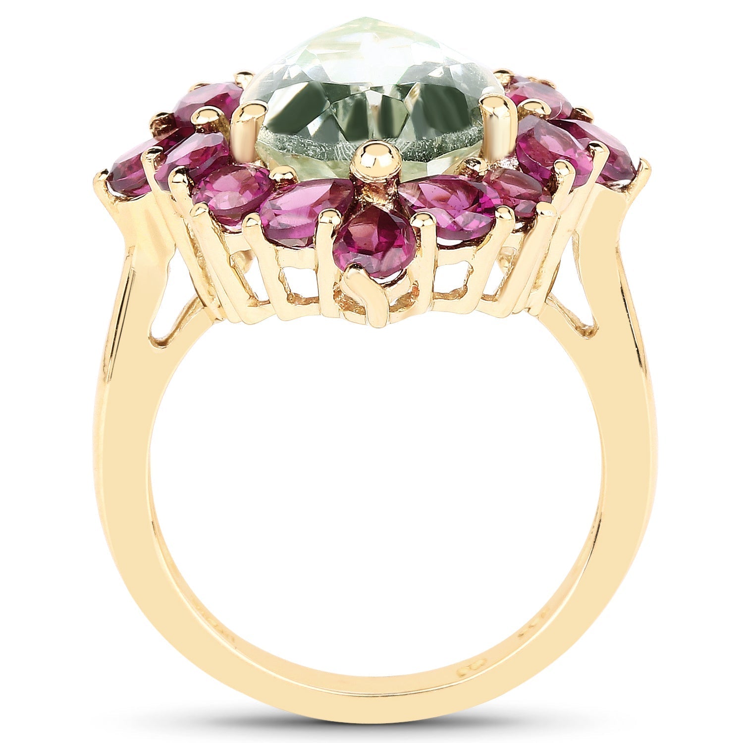 14K Yellow Gold Plated 7.21 Carat Genuine Green Amethyst and Rhodolite .925 Sterling Silver Ring Bids.com