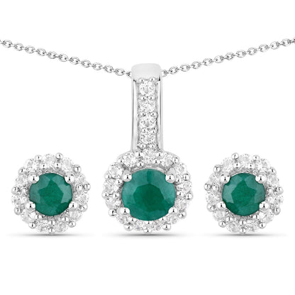 1.81 Carat Dyed Emerald and White Topaz .925 Sterling Silver Jewelry Set Bids.com