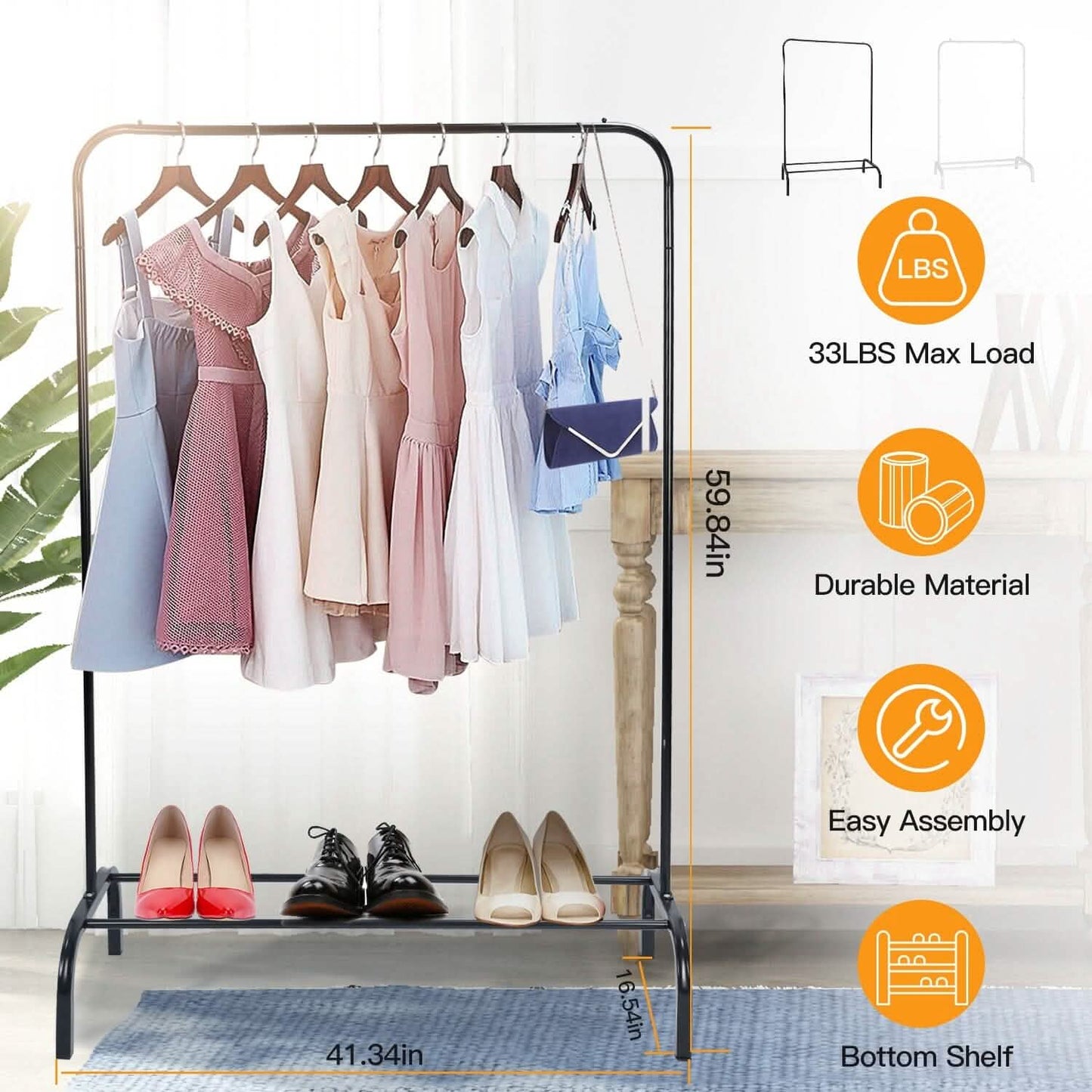 33Lbs Loading Garment Racks Freestanding with Bottom Shelf DailySale