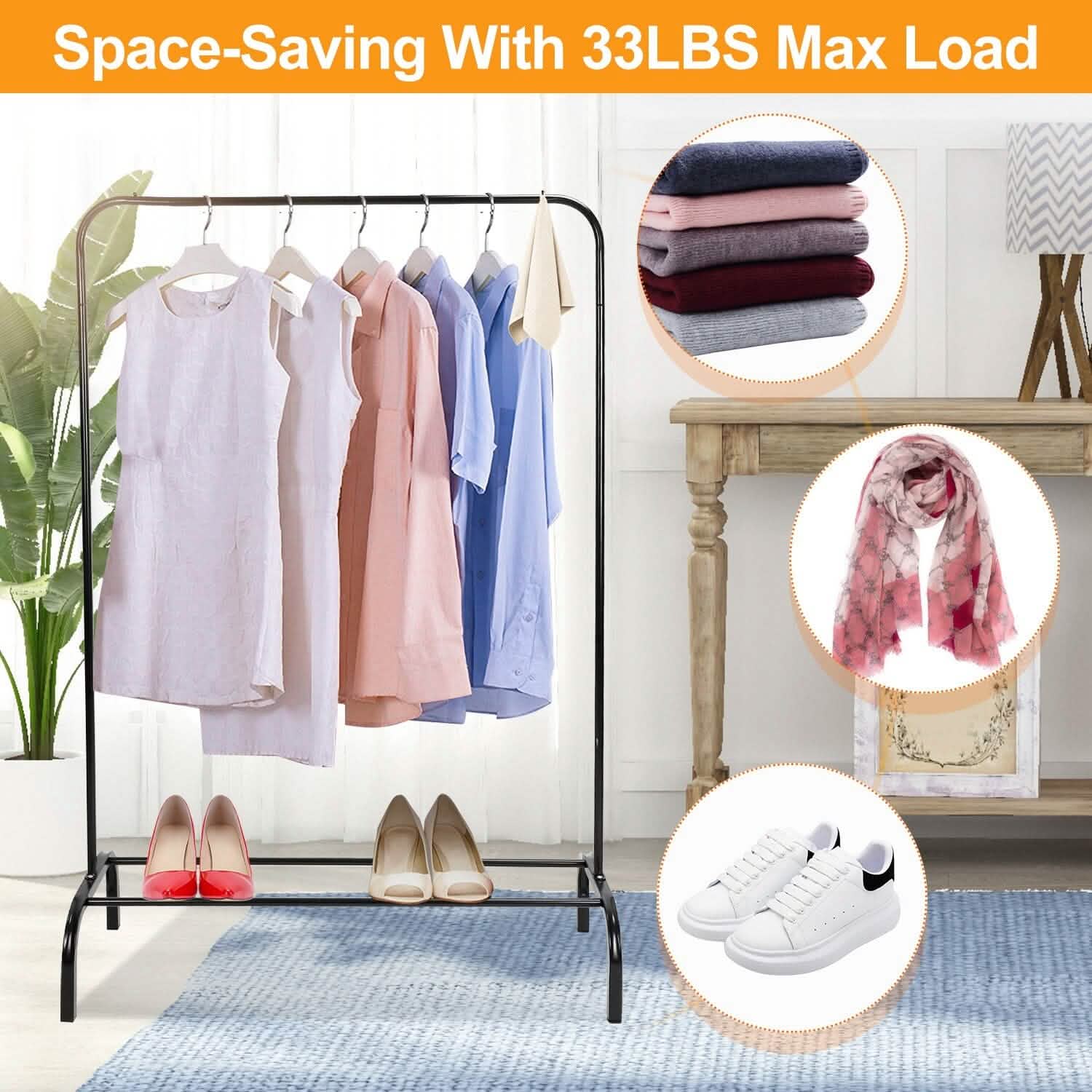 33Lbs Loading Garment Racks Freestanding with Bottom Shelf DailySale