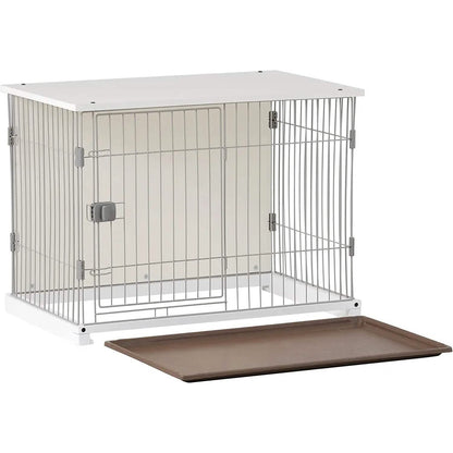 34" Long Elegant Wood Frame White Dog Cage DailySale