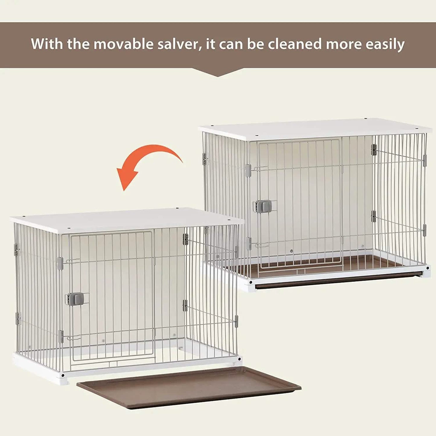 34" Long Elegant Wood Frame White Dog Cage DailySale