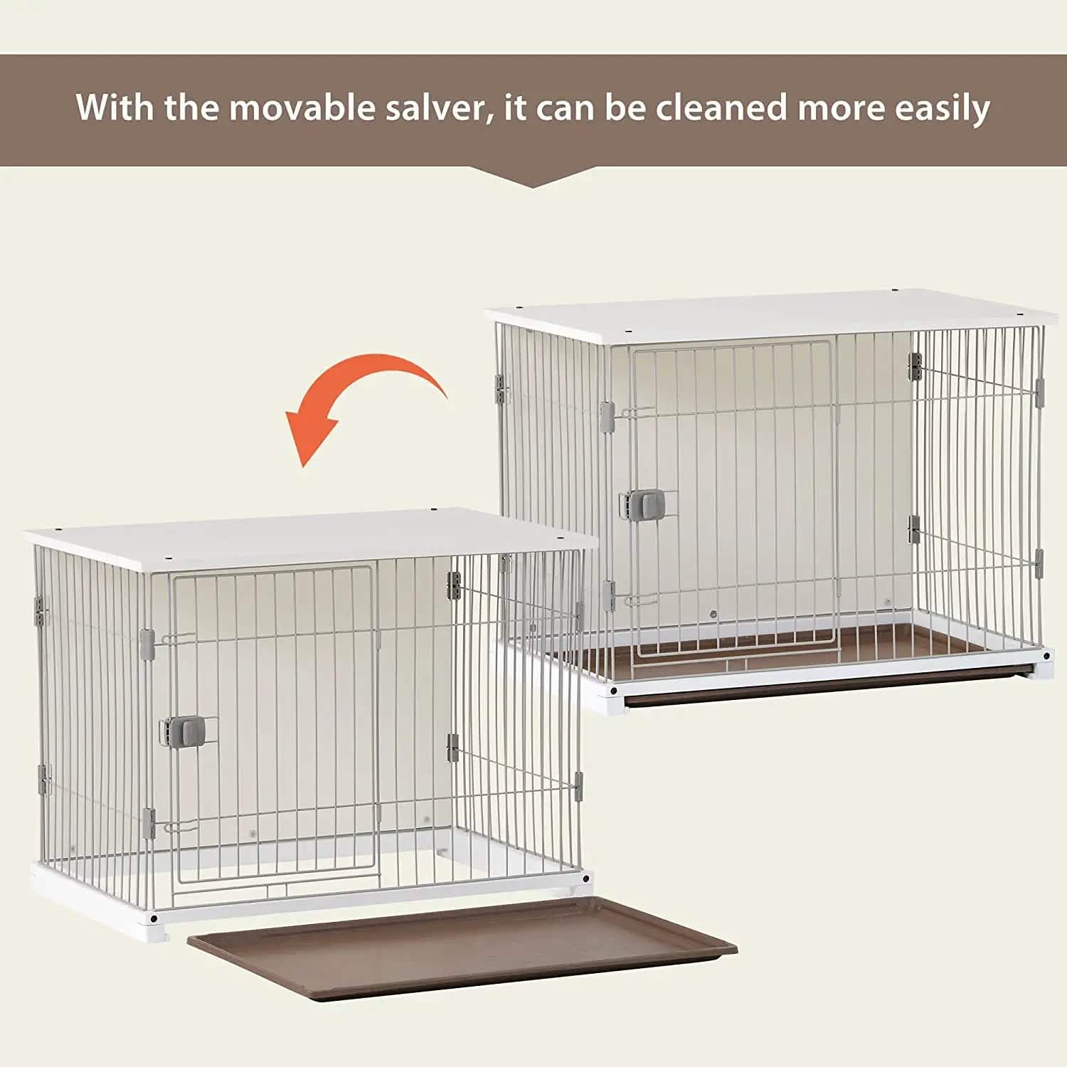 34" Long Elegant Wood Frame White Dog Cage DailySale