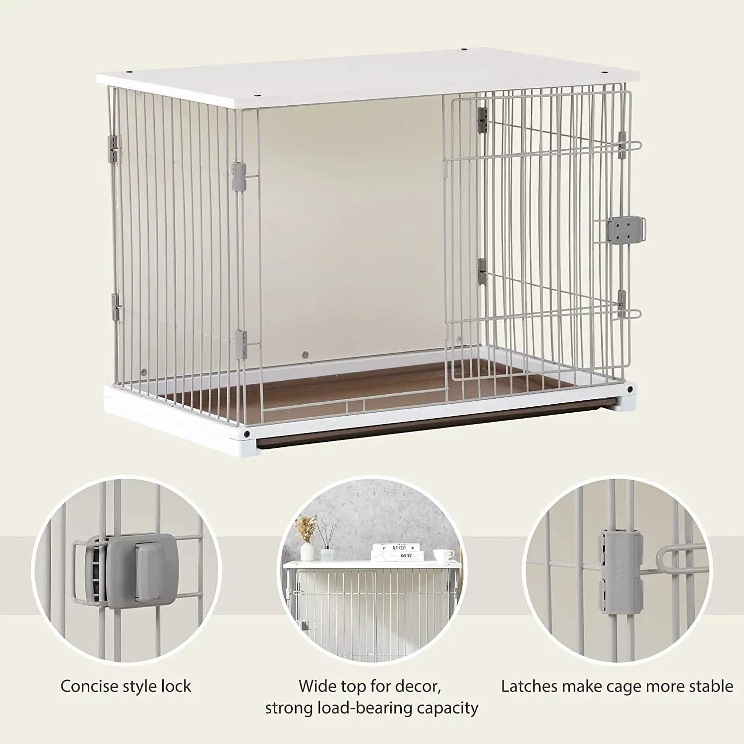 34" Long Elegant Wood Frame White Dog Cage DailySale