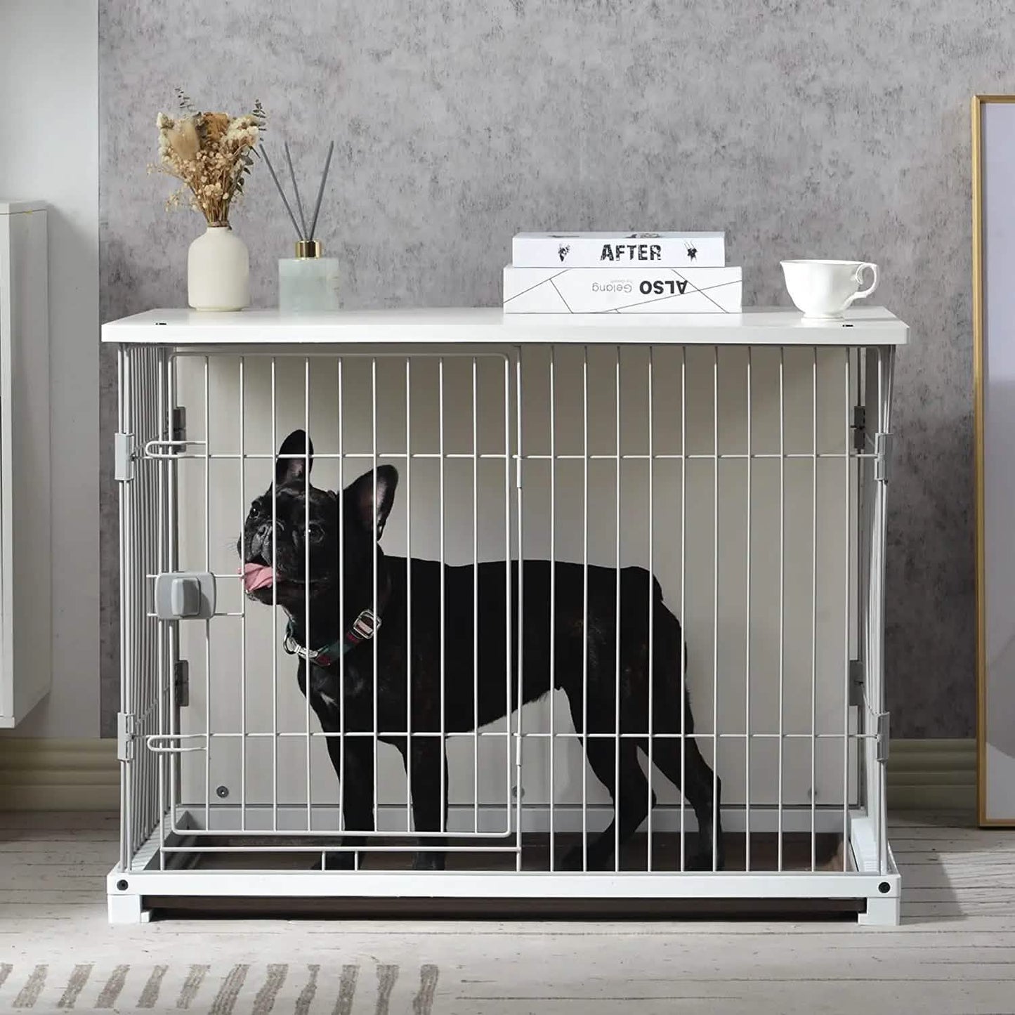 34" Long Elegant Wood Frame White Dog Cage DailySale