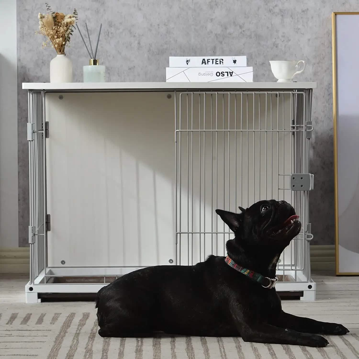 34" Long Elegant Wood Frame White Dog Cage DailySale