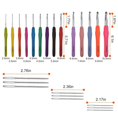 34-Piece Set: Aluminum Handle Crochet Hook Needles Knitting Tool DailySale