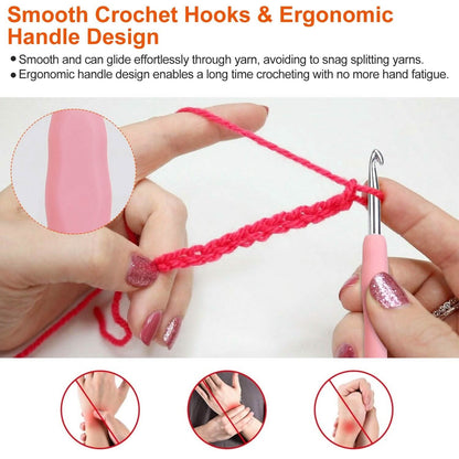 34-Piece Set: Aluminum Handle Crochet Hook Needles Knitting Tool DailySale
