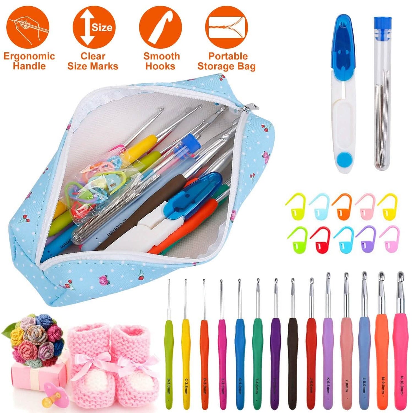 34-Piece Set: Aluminum Handle Crochet Hook Needles Knitting Tool DailySale