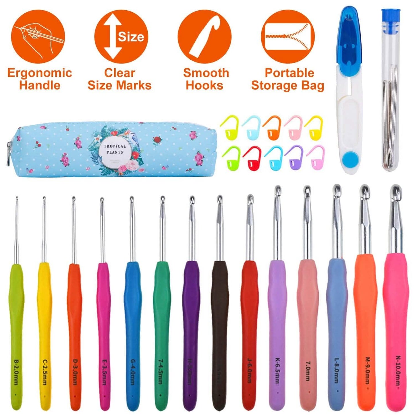 34-Piece Set: Aluminum Handle Crochet Hook Needles Knitting Tool DailySale