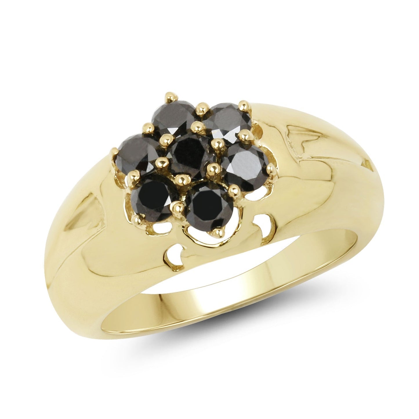 14K Yellow Gold Plated 0.98 Carat Genuine Black Diamond .925 Sterling Silver Ring Bids.com