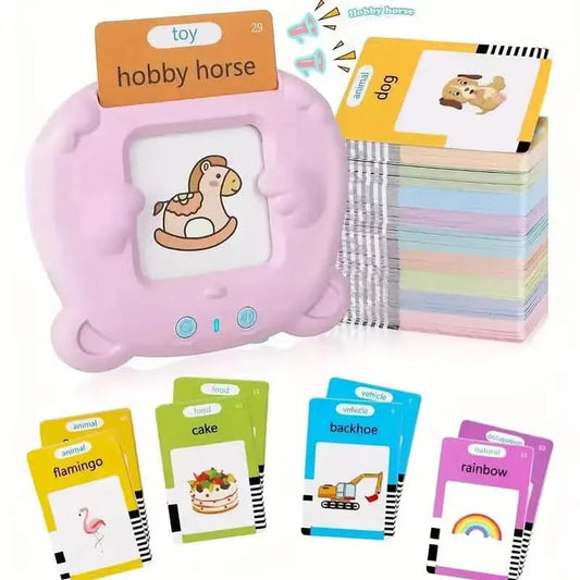 Flash Card Learning Toy – 112 Cards, 224 Words | USB Rechargeable Reading Toy for Kids (Pink/Blue) DailySale