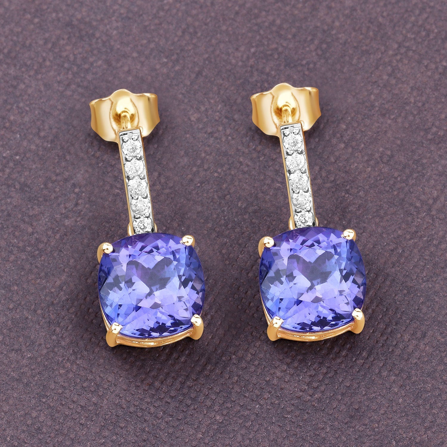 5.64 Carat Genuine Tanzanite and White Diamond 14K Yellow Gold Earrings Bids.com
