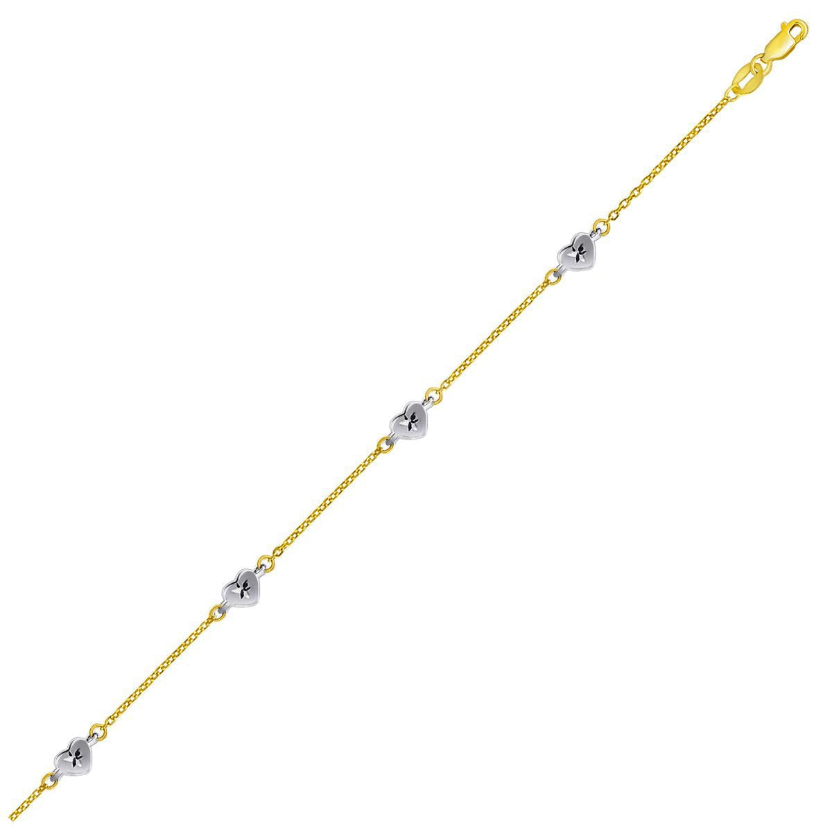 14k Two Tone Gold Anklet with Diamond Cut Heart Style Stations Bids.com