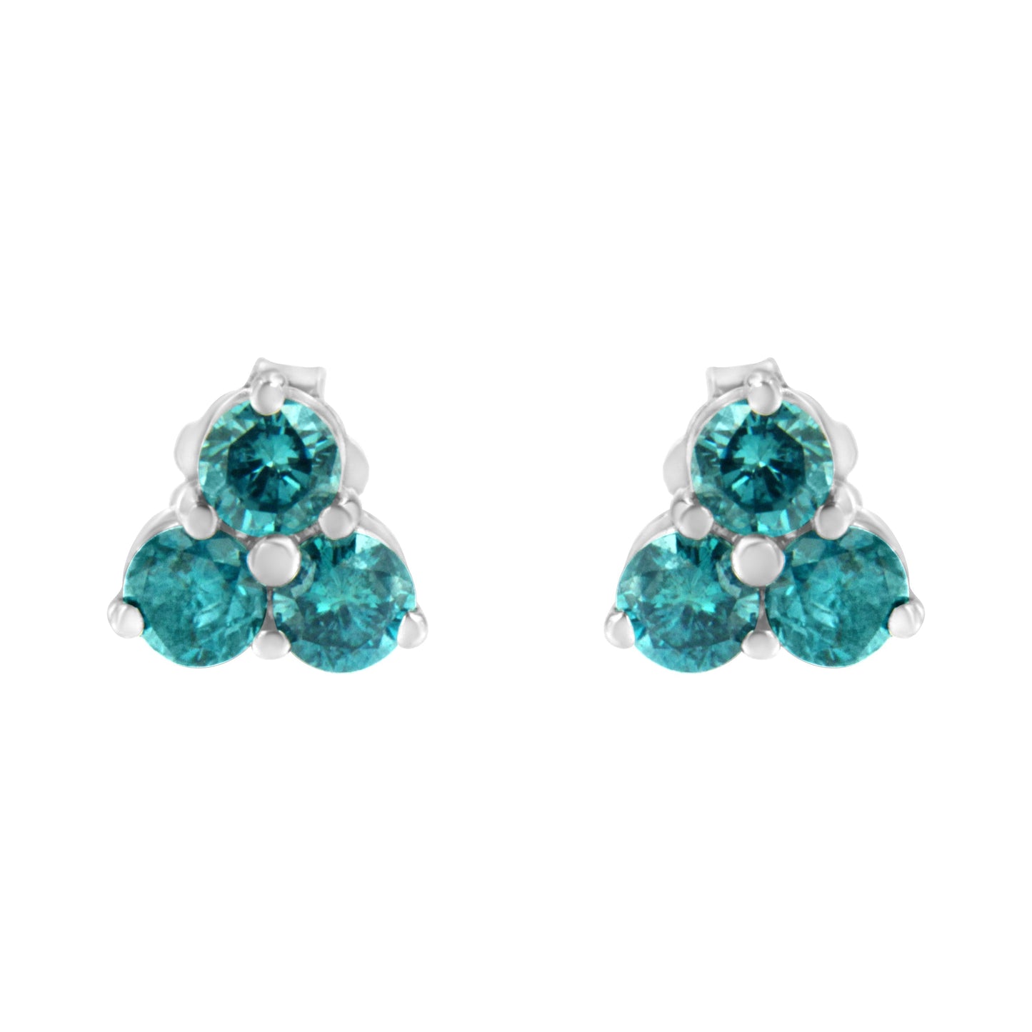 14KT White Gold Treated Blue Diamond Trio Stud Earrings (1 1/3 cttw, Blue) Bids.com