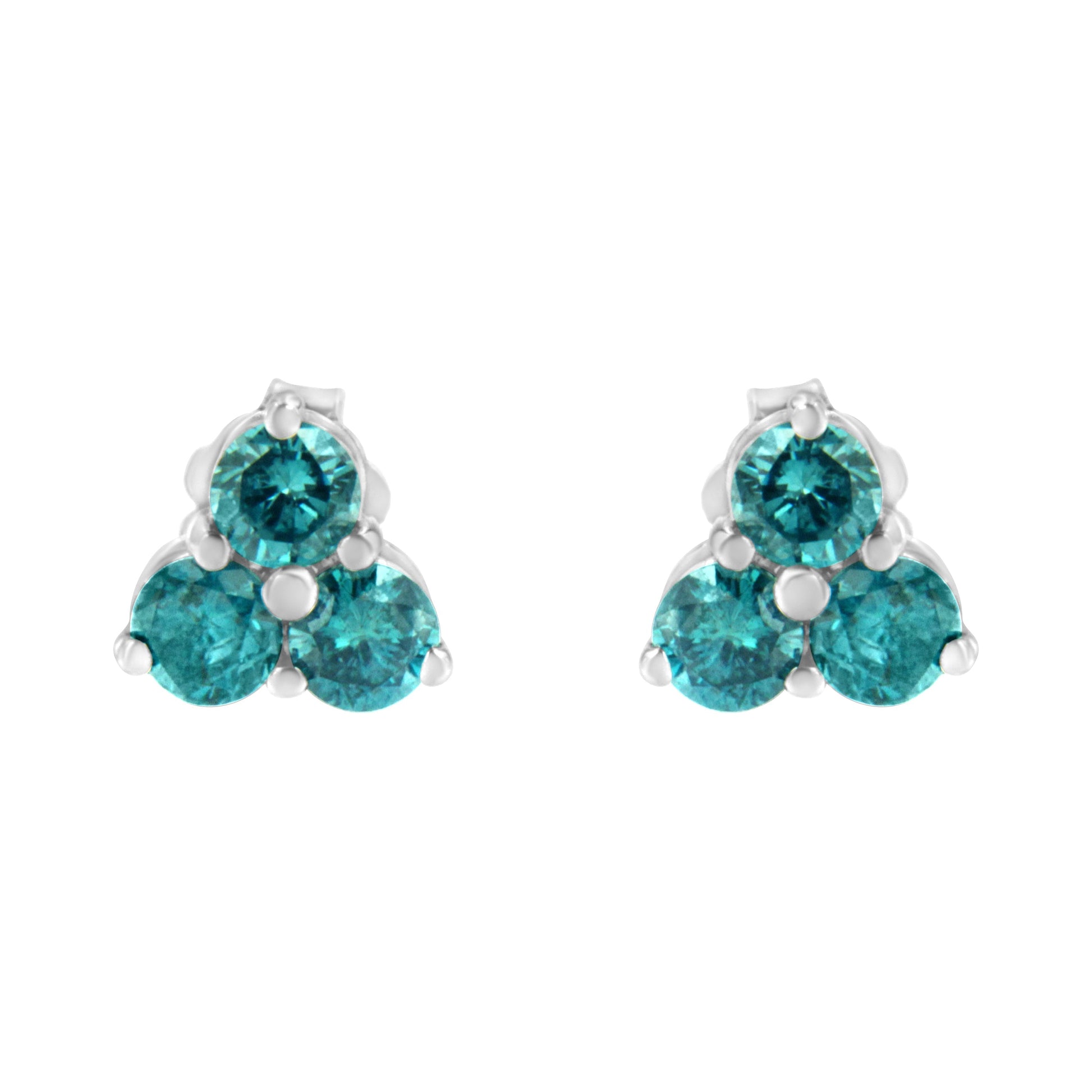 14KT White Gold Treated Blue Diamond Trio Stud Earrings (1 1/3 cttw, Blue) Bids.com