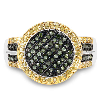 0.44 Carat Genuine Green Diamond and Yellow Diamond .925 Sterling Silver Ring Bids.com