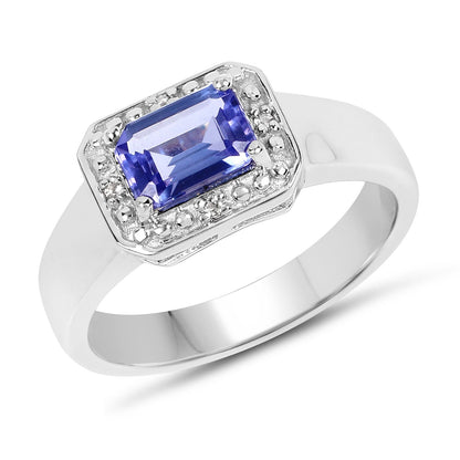 1.12 Carat Genuine Tanzanite and White Topaz .925 Sterling Silver Ring Bids.com
