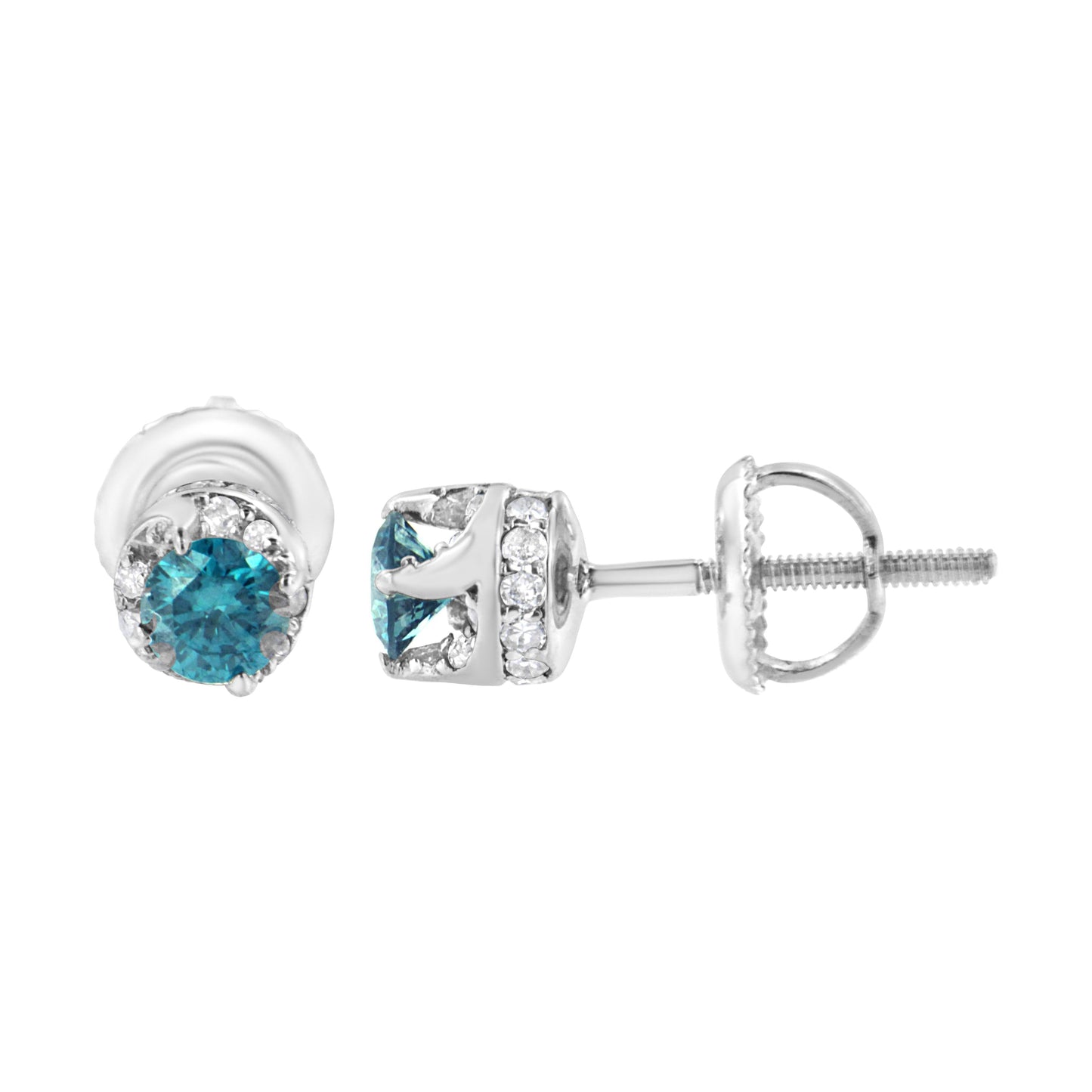 14K White Gold 1/2 cttw White and Treated Blue Round Diamond Earrings (I-J I2-I3) Bids.com