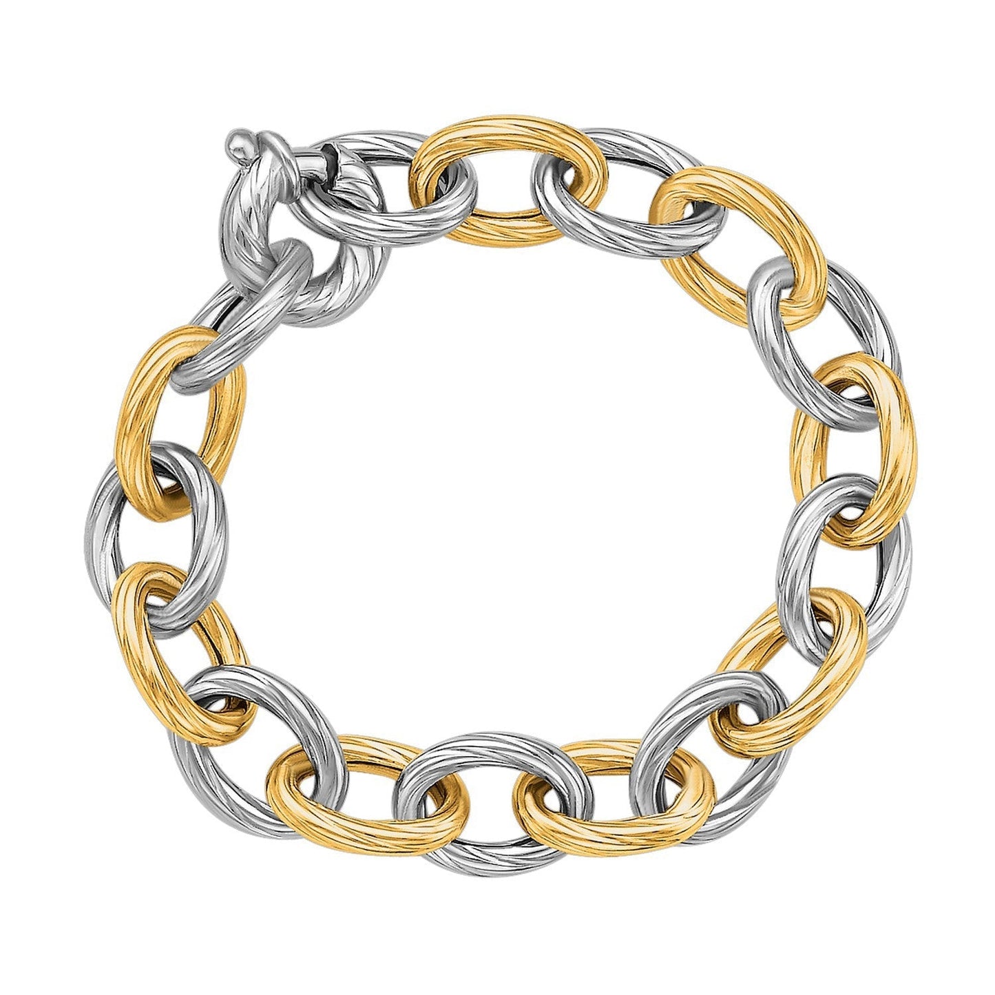 18k Yellow Gold and Sterling Silver Rhodium Plated Diamond Cut Chain Bracelet Bids.com