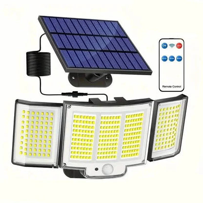 348 LED Motion Sensor Lights With Remote Control, 3 Head Security Lights, Solar Flood Wall Lights With 3 Modes DailySale