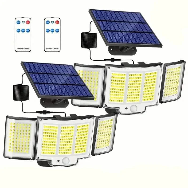 348 LED Motion Sensor Lights With Remote Control, 3 Head Security Lights, Solar Flood Wall Lights With 3 Modes DailySale
