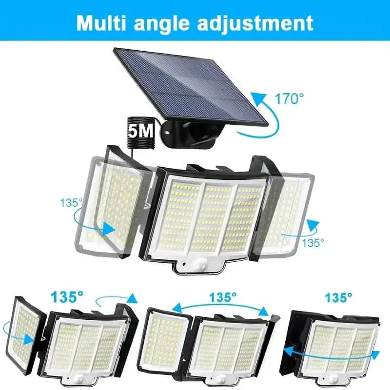 348 LED Motion Sensor Lights With Remote Control, 3 Head Security Lights, Solar Flood Wall Lights With 3 Modes DailySale