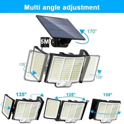 348 LED Motion Sensor Lights With Remote Control, 3 Head Security Lights, Solar Flood Wall Lights With 3 Modes DailySale