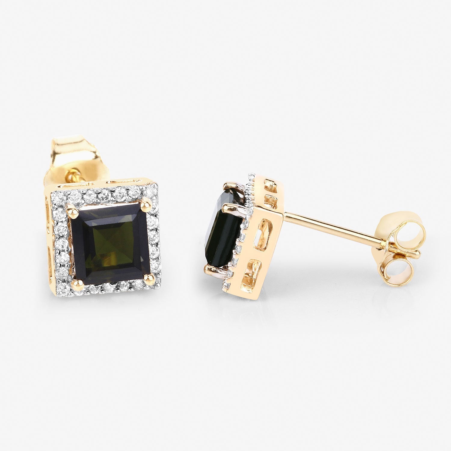 1.55 Carat Genuine Green Tourmaline and White Diamond 14K Yellow Gold Earrings Bids.com