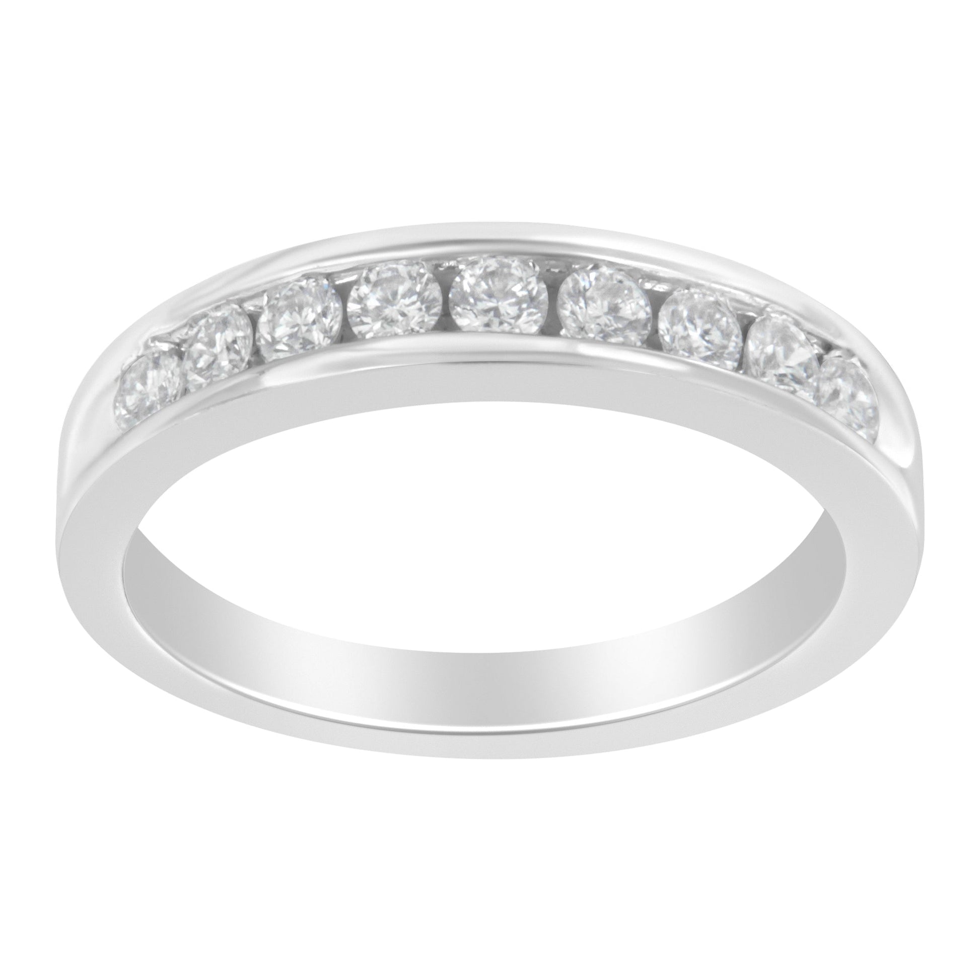 18K White Gold Round Diamond 1/2 Cttw Channel Band Ring Bids.com