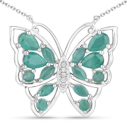 2.60 Carat Genuine Emerald and White Zircon .925 Sterling Silver Necklace Bids.com