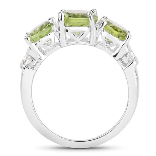 4.14 Carat Genuine Peridot and White Topaz .925 Sterling Silver Ring Bids.com
