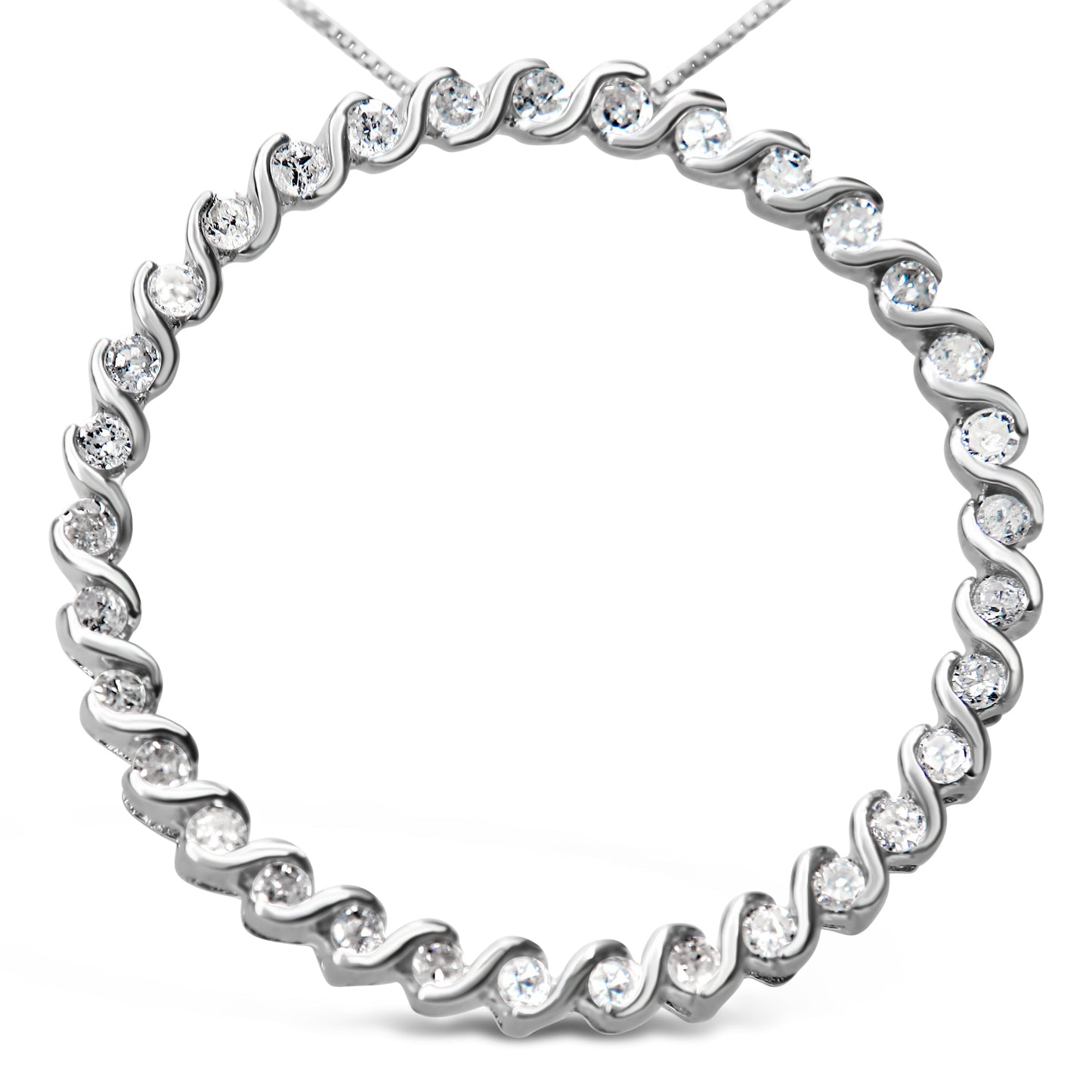 .925 Sterling Silver 3/4 Cttw Round Diamond Spiral Curved Circle Pendant 18" Necklace (I-J Color, I3 Clarity) Bids.com