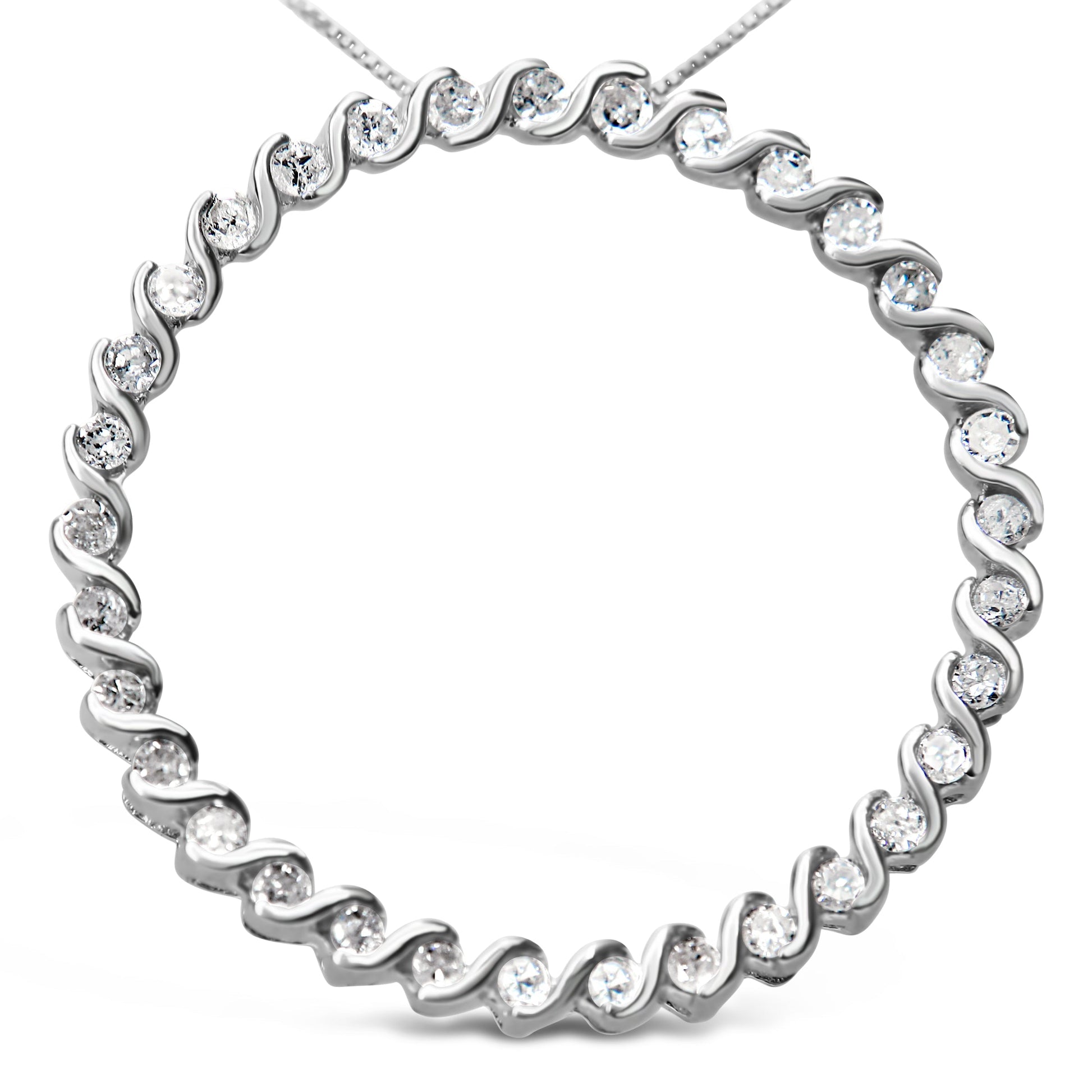 .925 Sterling Silver 3/4 Cttw Round Diamond Spiral Curved Circle Pendant 18" Necklace (I-J Color, I3 Clarity) Bids.com