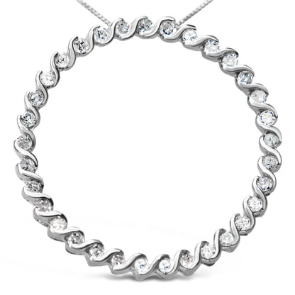 .925 Sterling Silver 3/4 Cttw Round Diamond Spiral Curved Circle Pendant 18" Necklace (I-J Color, I3 Clarity) Bids.com