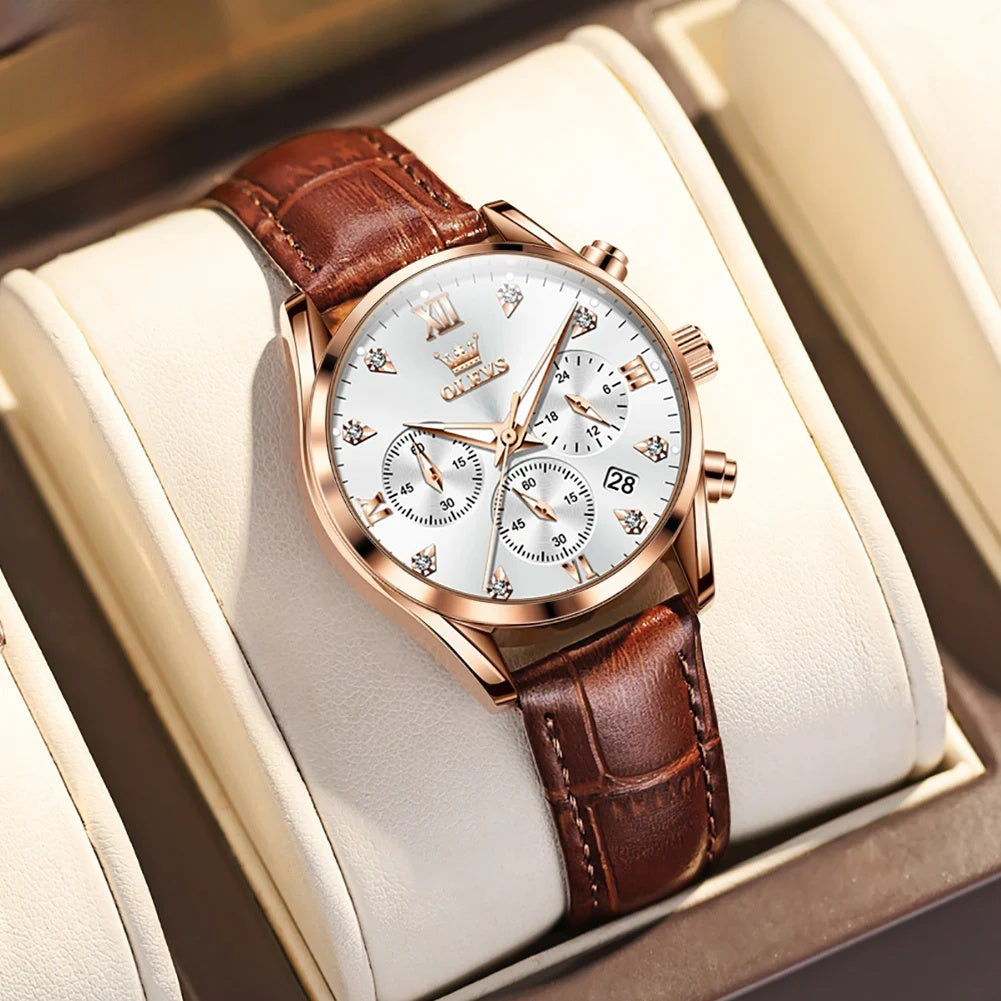 Women's Leather Strap Quartz Waterproof Luminous Watch BandsCo Straps