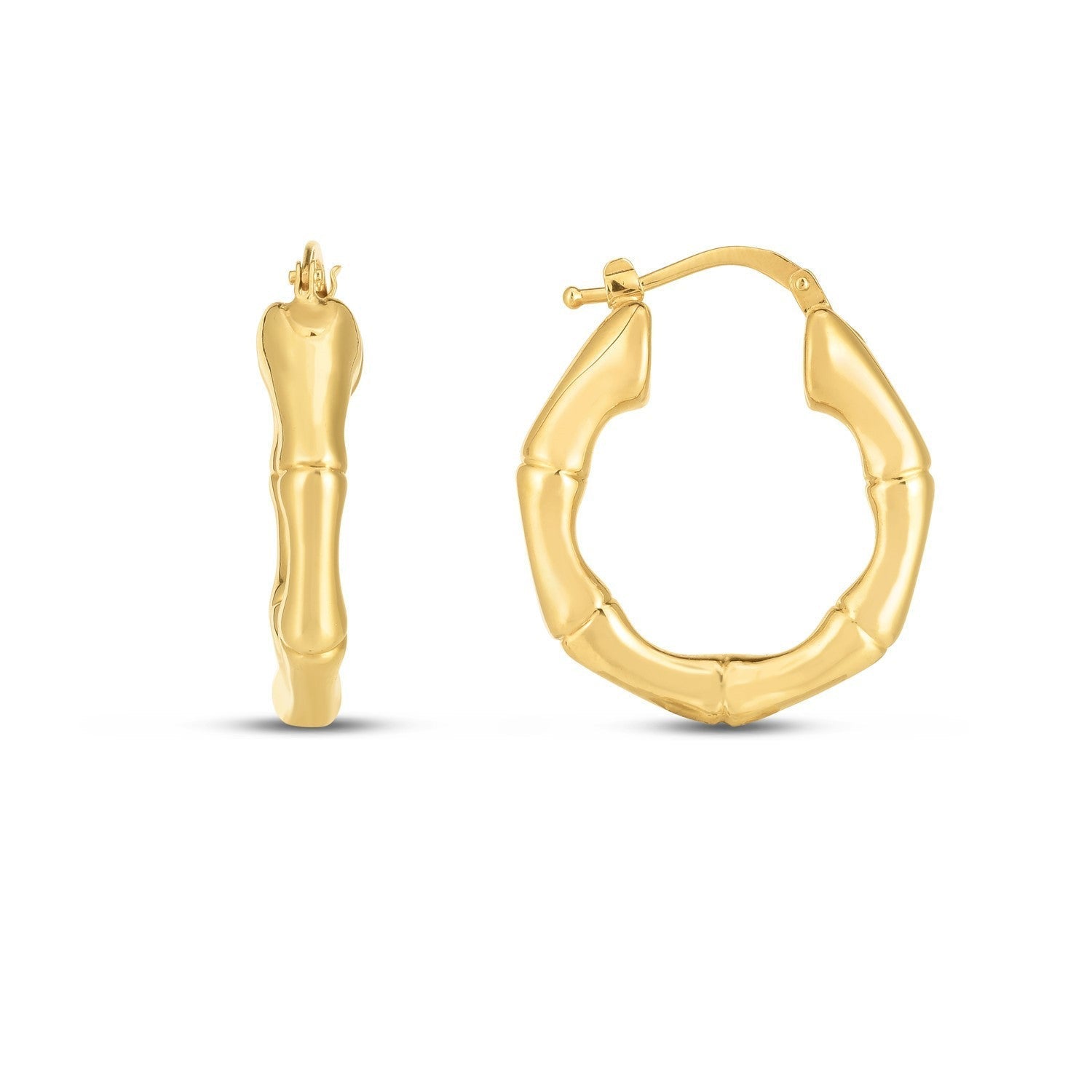 14k Yellow Gold Medium Bamboo Hoop Earrings Bids.com